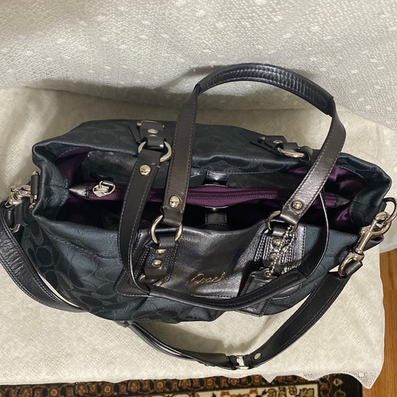*SOLD*Coach Ashley Signature CC Sateen With Leather Satchel In Charcoal Metallic - Picture 11 of 15